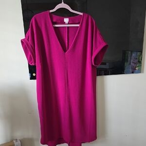 Vibrant Pink V-Neck Dress